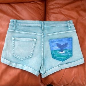 Super cute hand-painted teal high-waisted shorts